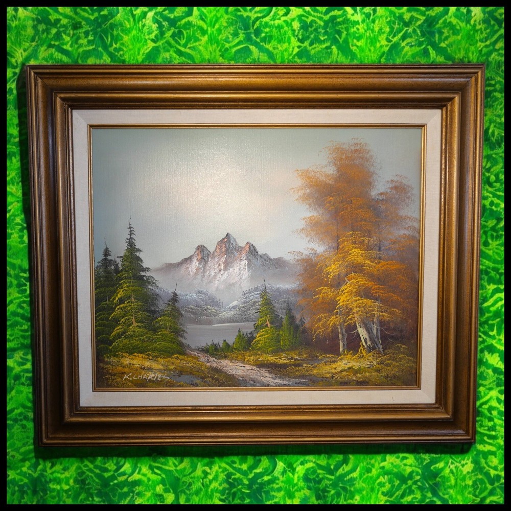 Vintage Circa 1970 Mountain/Forest Landscape Oil Painting Signed K. Charles