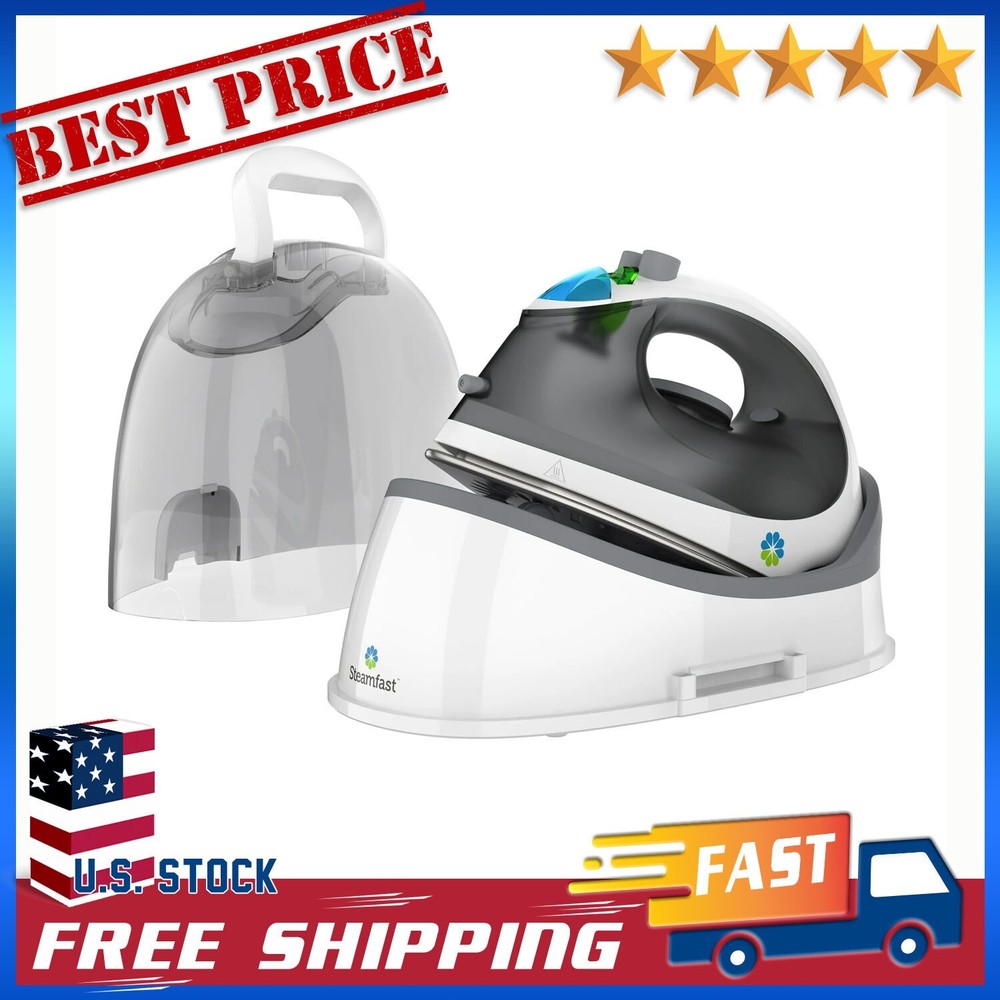 Cordless Steam Iron Portable Non-Stick Surface Auto Shutoff Carry Case White New