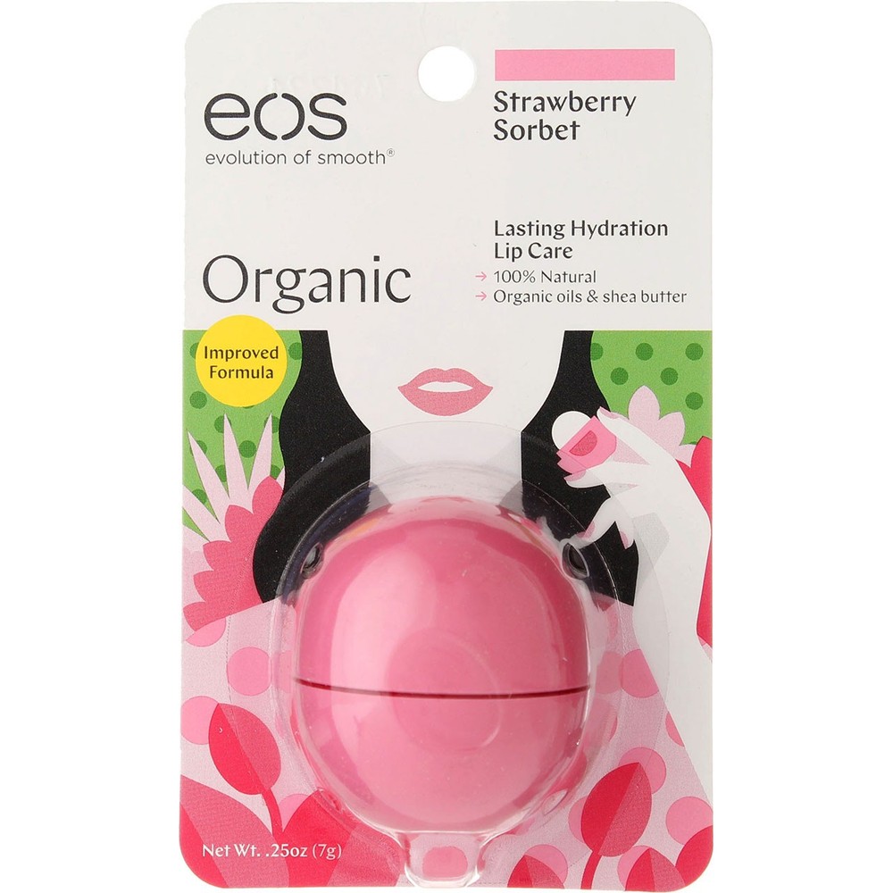 5 Pack eos Organic Lip Balm Sphere, Strawberry Sorbet