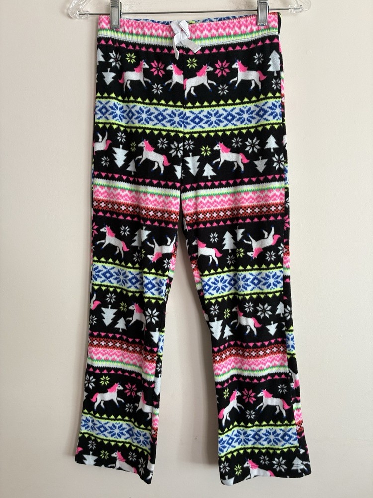 Old Navy Kid Girls Rainbow Unicorn Fleece Fair Isle Pull On PJ Pants Multi 10-12