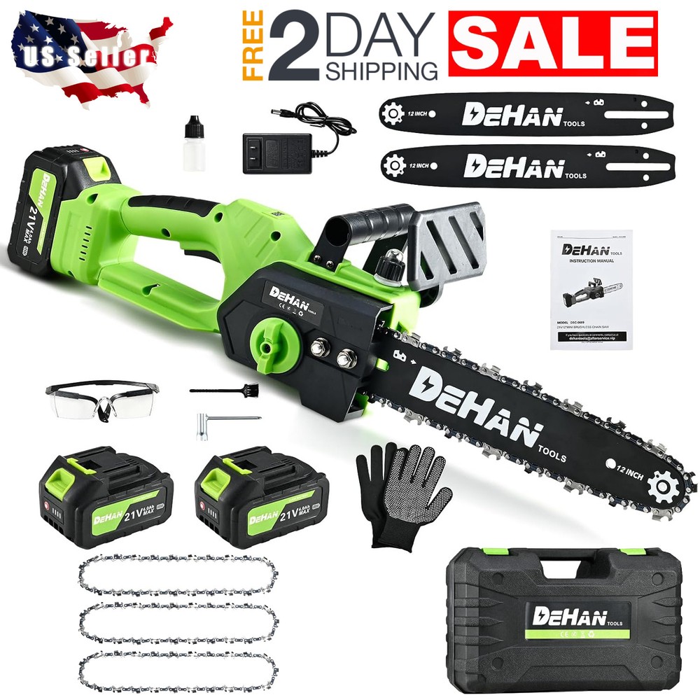20V Cordless Electric Chainsaw 12-Inch with 2 Batteries for Trees