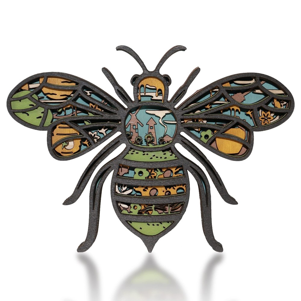 3D Wooden Bee Decor Forest Grass Animal Crafts Statues Rustic Farm Wood Art W...