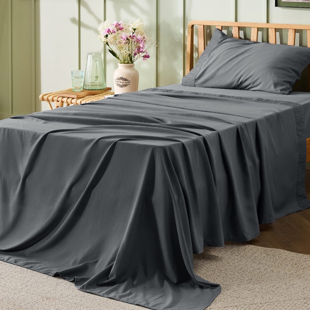 Bedsure Twin Sheets Set Grey - Soft Luxury 3-Piece Bedding for Twin Beds