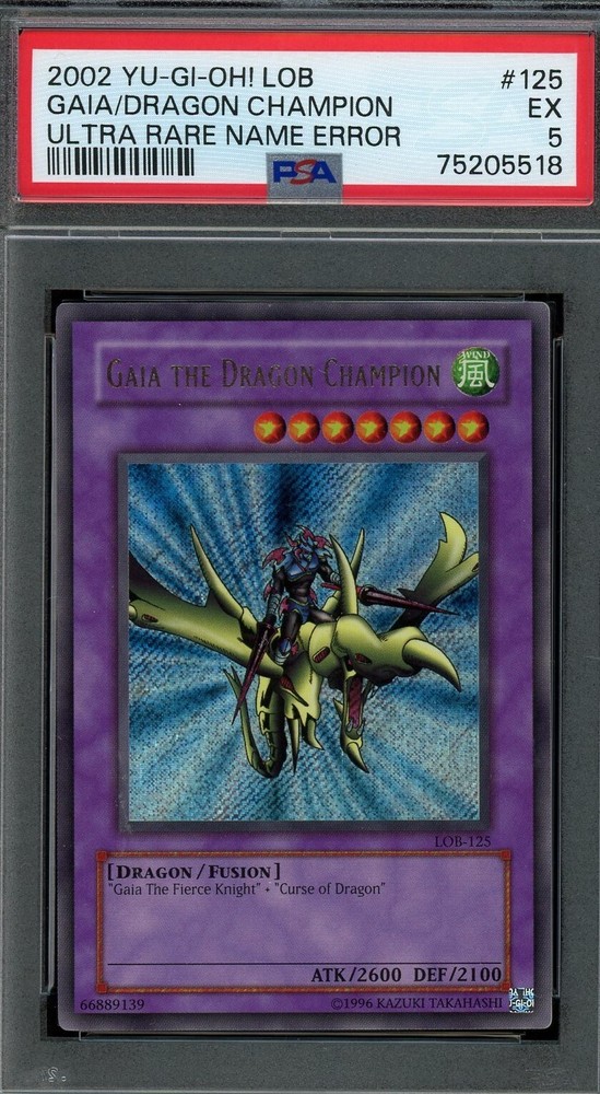 Ultra Rare Misprint Gaia the Dragon Champion LOB-125 PSA 5 EX Error Yugioh Card