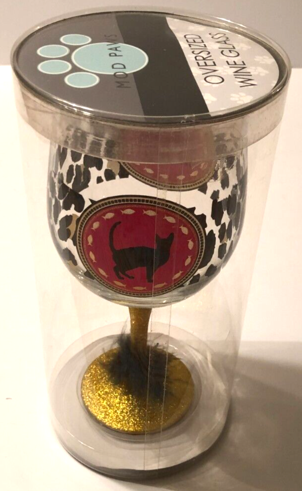 MOD PAWS Large Black Cat Wine Glass Novelty Kitty Design