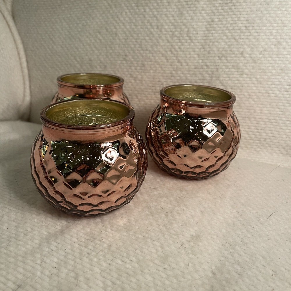Bronze And Gold Glass Votive Holders Fingerprint Design Set 3