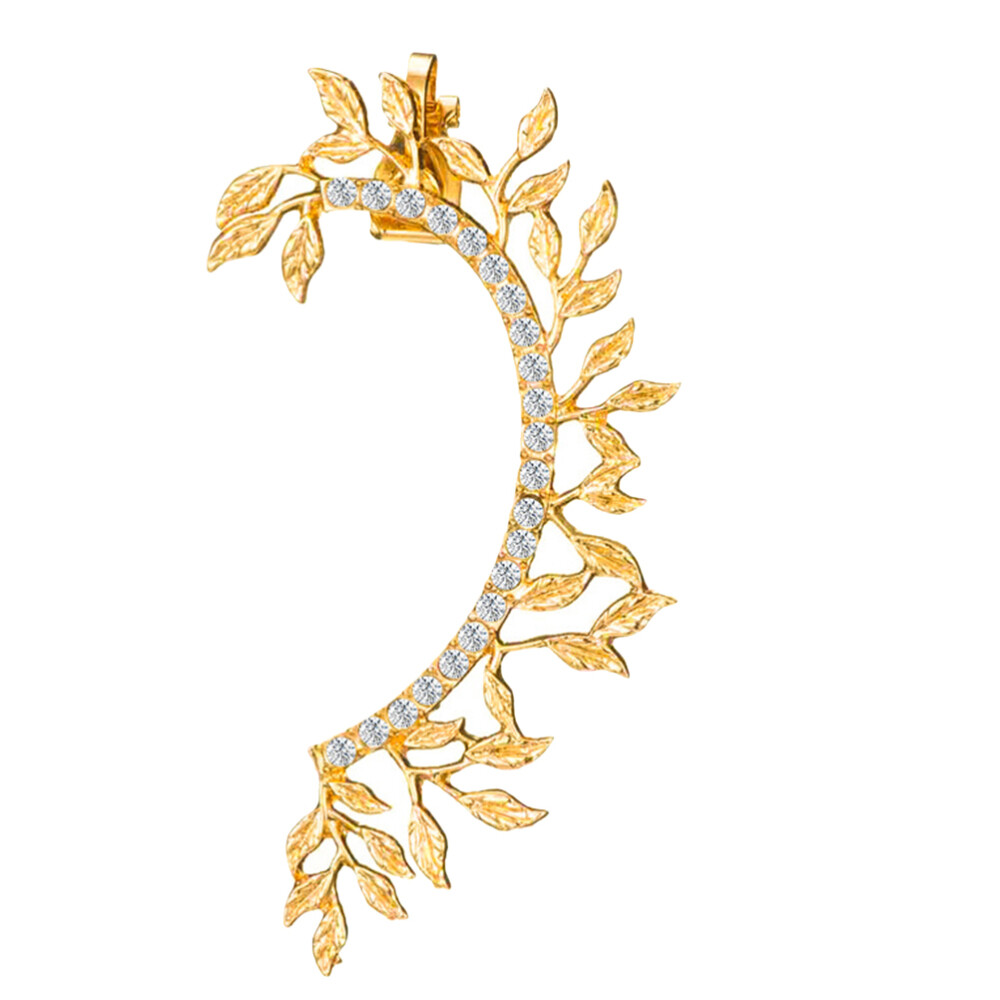 Golden Paperclip Bead Bracelet with Leaf & Rhinestone Details