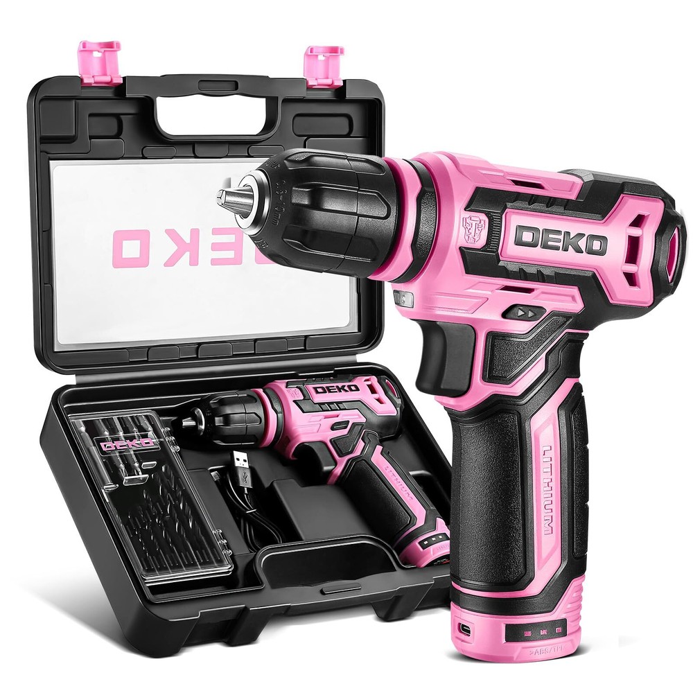 Cordless Drill：12V Power Drill Set with Pink Electric Drill with Tool Set Gif...