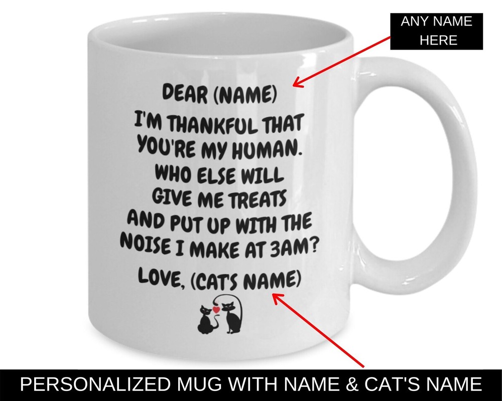 Personalized Gift For Cat Mom Funny Coffee Mug Custom Cat's Name Add Any Name