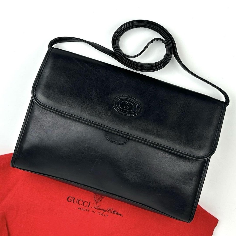 Gucci GG Black Leather 2-Way Shoulder Bag New