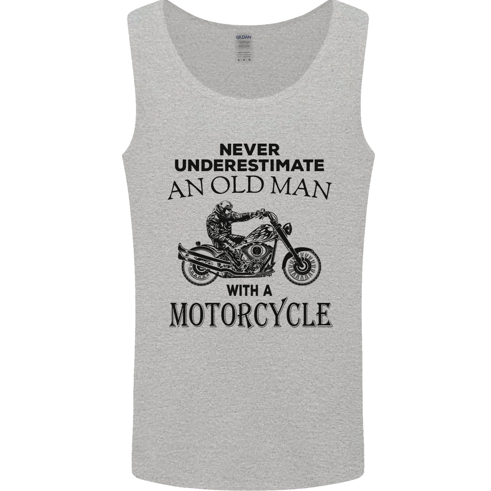 Old Man With a Motorcycle Biker Motorcycle Mens Vest Tank Top