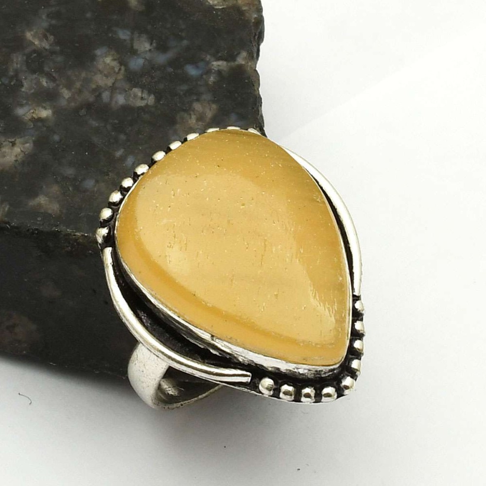 Ethnic Yellow Lace Agate Gemstone Ring Jewelry Gift For Her US Size 9  