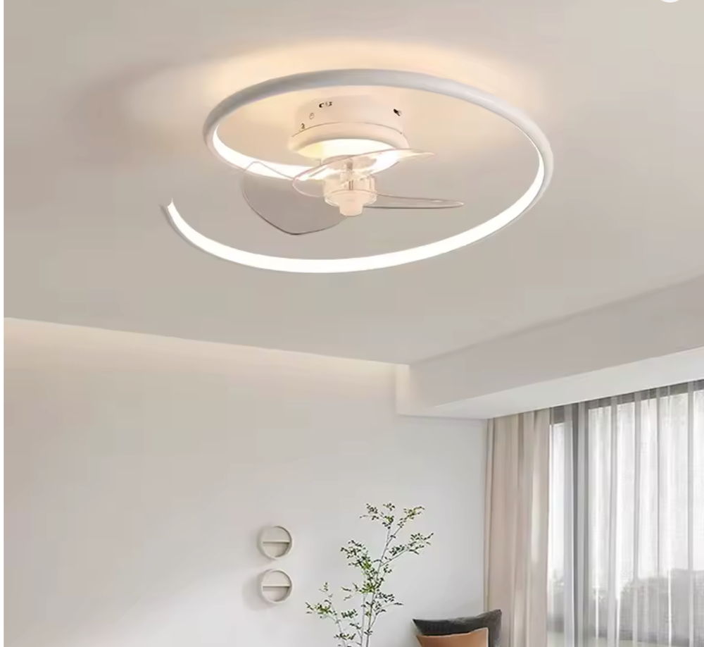 Modern Ultra Thin LED Ceiling Fan with Remote Dimmable Flush Mount Smart Light