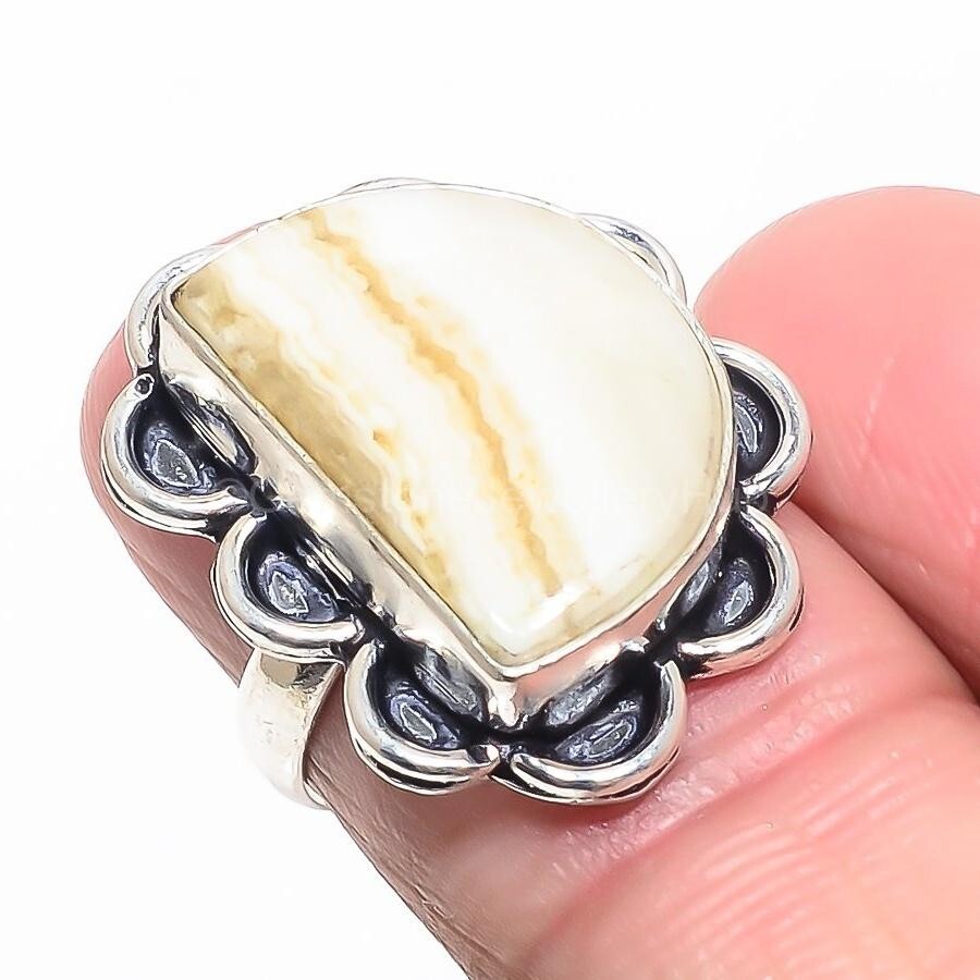 Christmas Sale Sterling Silver Aragonite Stone Statement New Ring Jewelry US 6-image