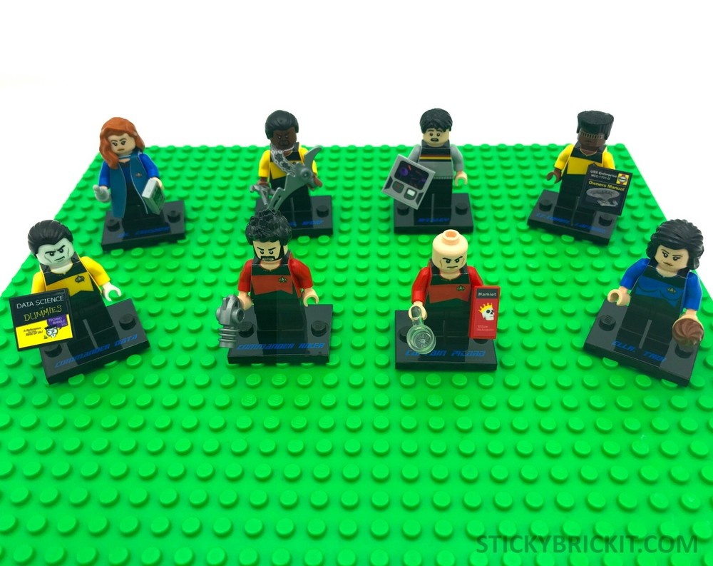 Custom Lego Star Trek Figures: Enterprise-D Bridge Crew + Free Sticker Option!