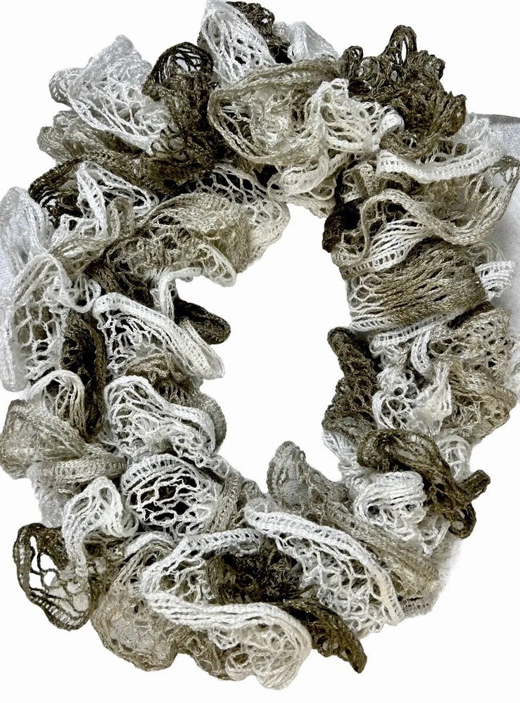 Ruffle SCARF Wrap Women’s Lovely Sparkling Neutrals Earthy Cream Khaki Tan 70”.