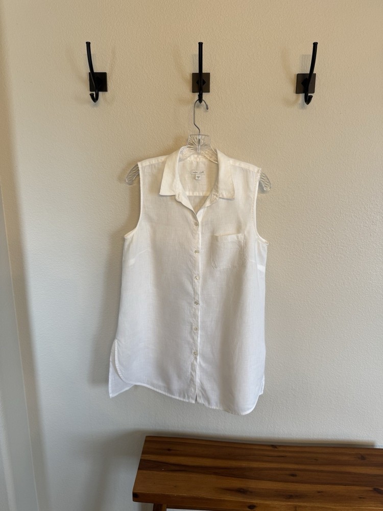 J Jill White Love Linen Sleeveless Tunic Top Button Medium