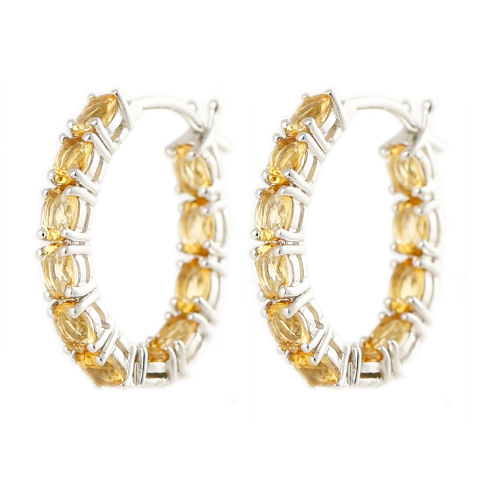 925 Sterling Silver Women's Oval Citrine Hoop Earrings