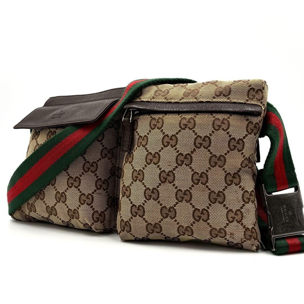 Gucci GG Canvas Sherry Line Crossbody Bag in Beige Pre-Owned