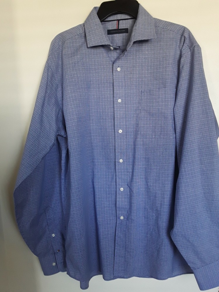 Tommy Hilfiger Slim Fit Non-Iron Long Sleeve Dress Shirt Size L 16-16.5 36-37