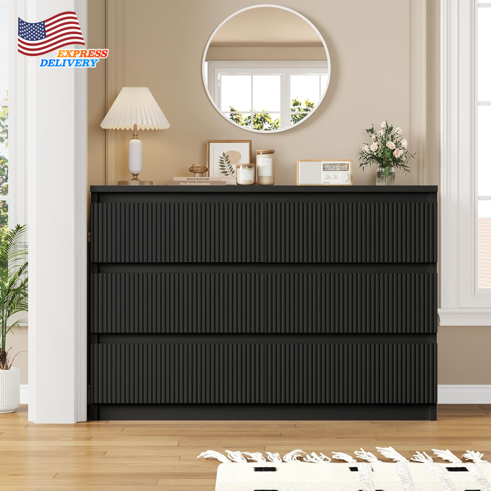 Large 6-Drawer Double Dresser with Deep Storage for Bedroom - Solid Wood Chest