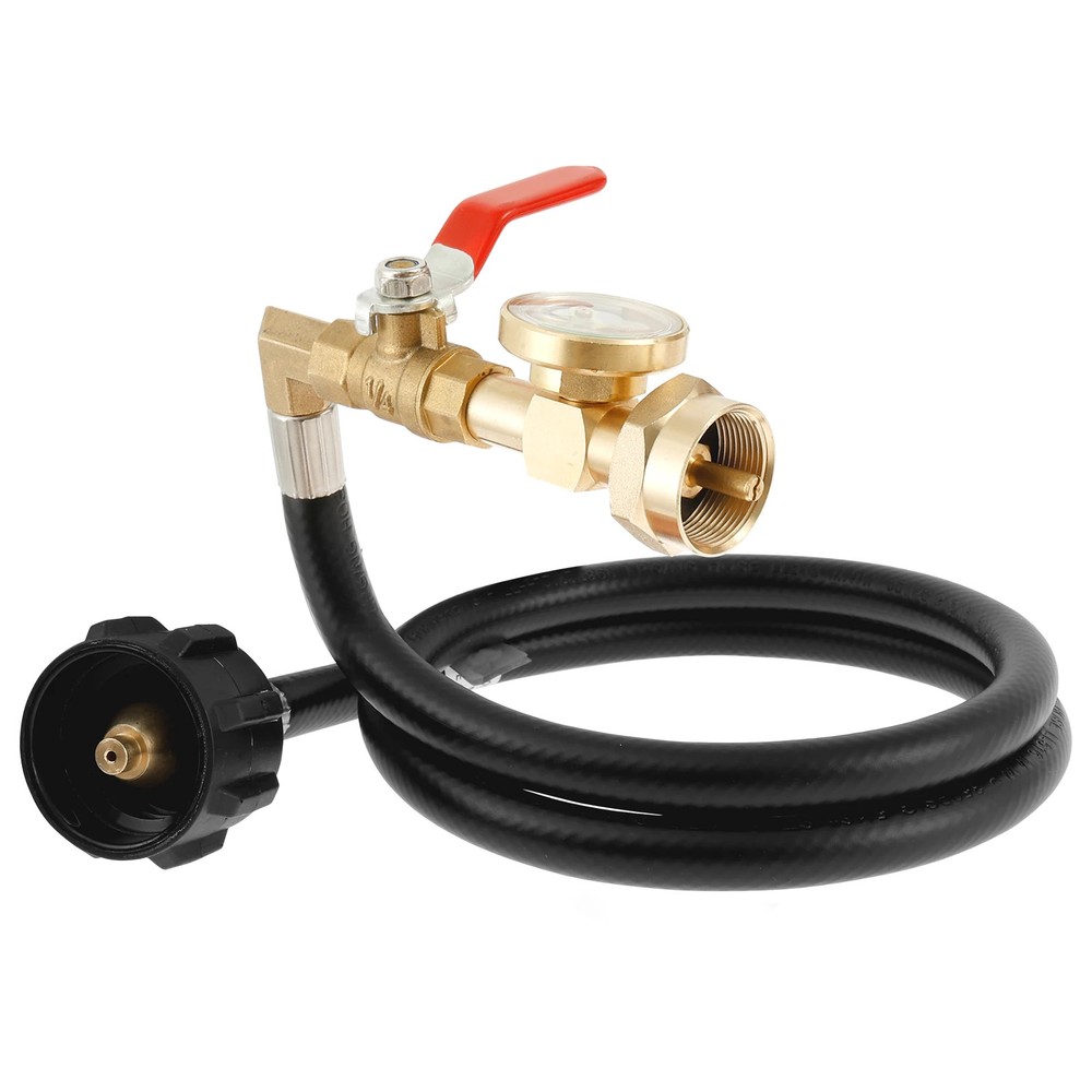 Camping Propane Refill Adapter Hose with Gauge Flexible Propane Tank Extension