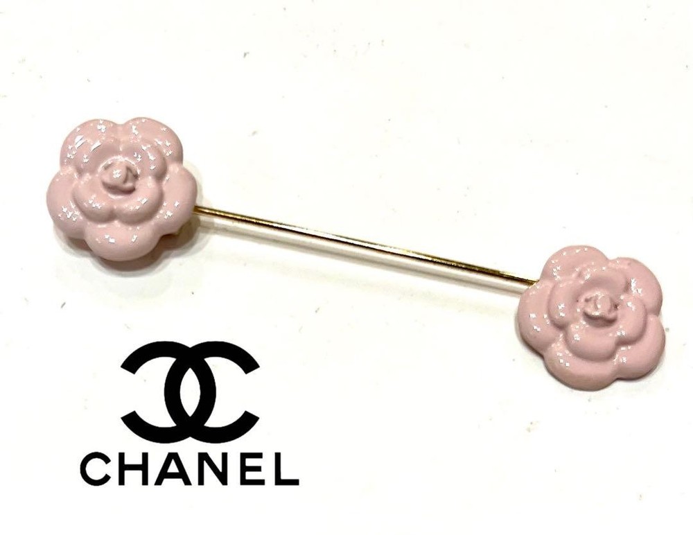 Chanel Vintage Pink Camellia Logo Brooch Pin 6.7cm Coco Mark Jewelry