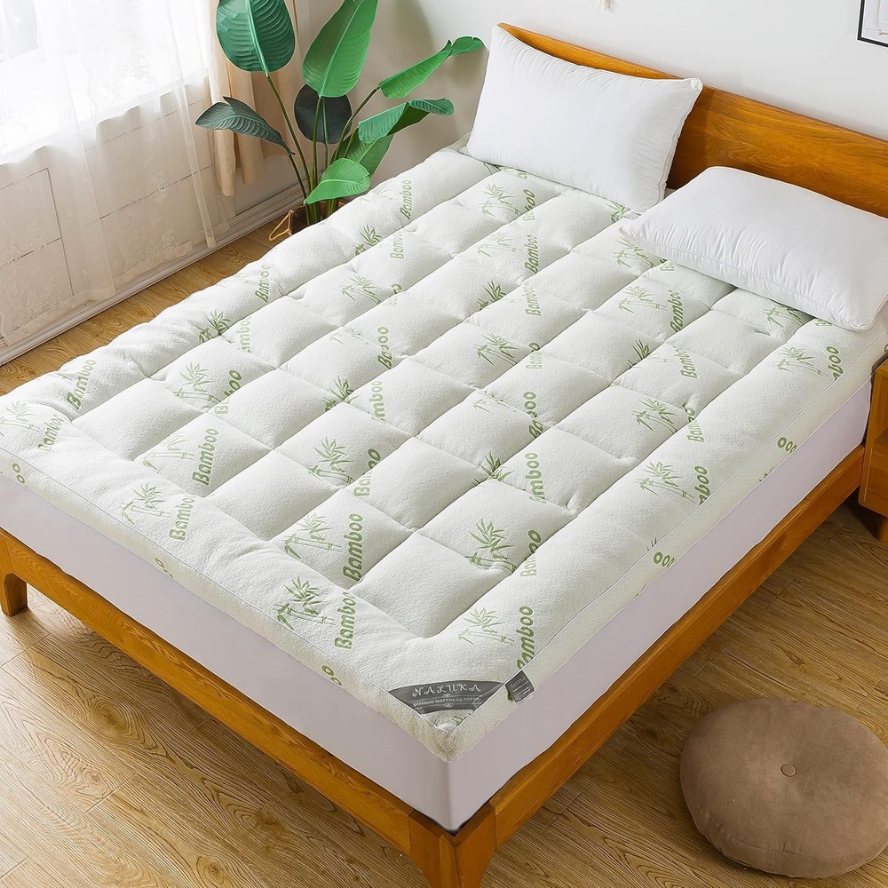 Full Size 3-Inch Thick Cooling Bamboo Viscose Mattress Topper Breathable Comfort-image