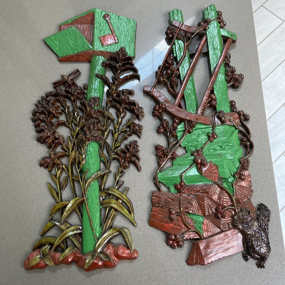 Vintage Burwood MCM Garden Or Wall Art Plaques Maximalist Cottagecore