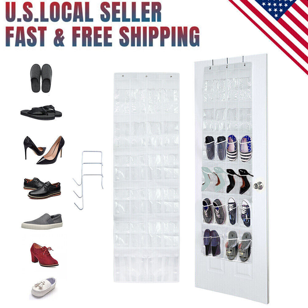 24 Pockets The Door Shoe Organizer Rack Hanging Storage Hanger Closet with Hooks