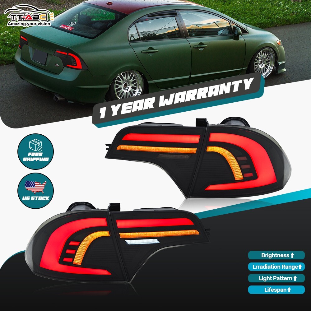 2006-2011 Civic Sedan Smoked LED Tail Lights with Sequential Turn Signals