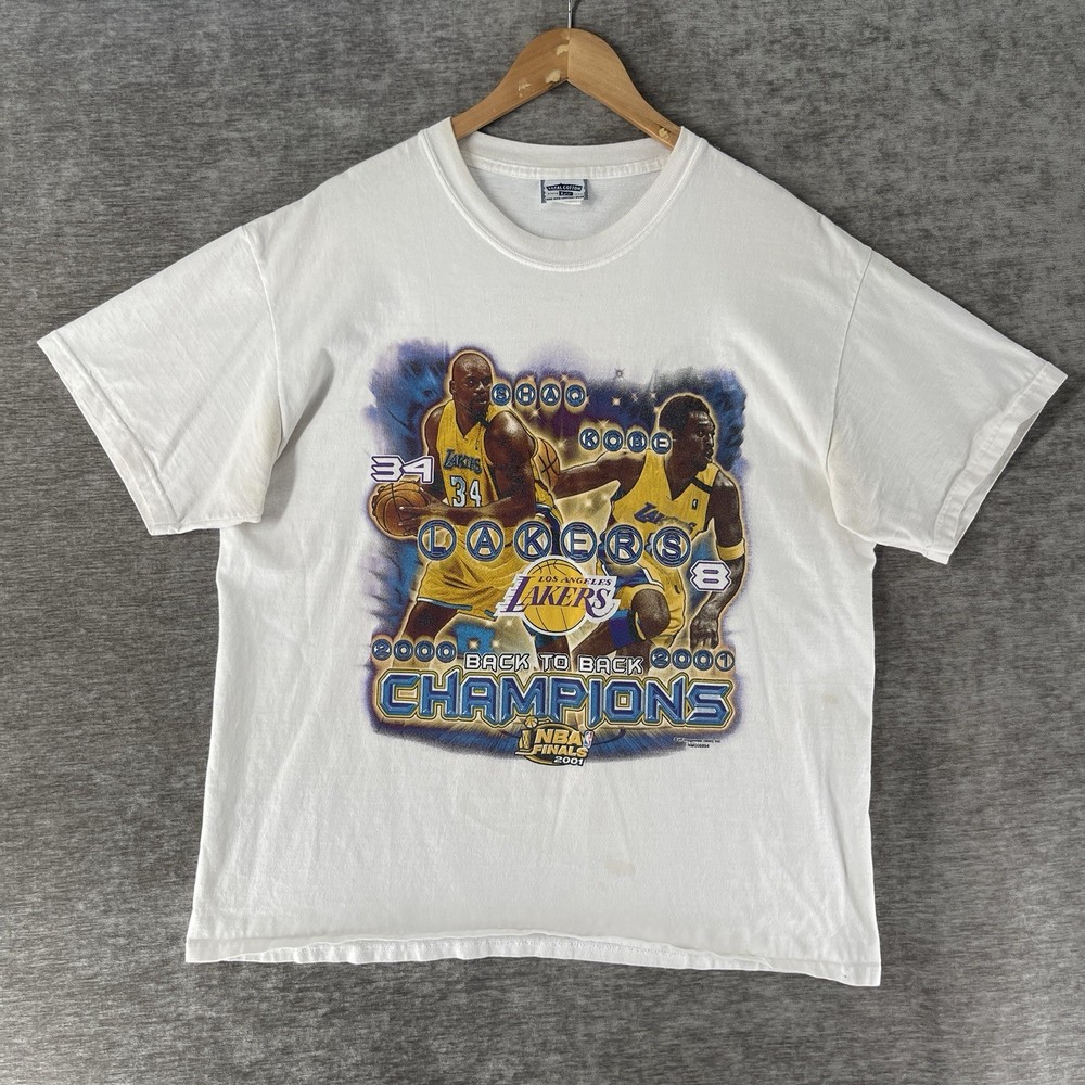 Y2K Lee Los Angeles Lakers Back to Back Champions 2000-2001 T-Shirt Kobe Shaq L