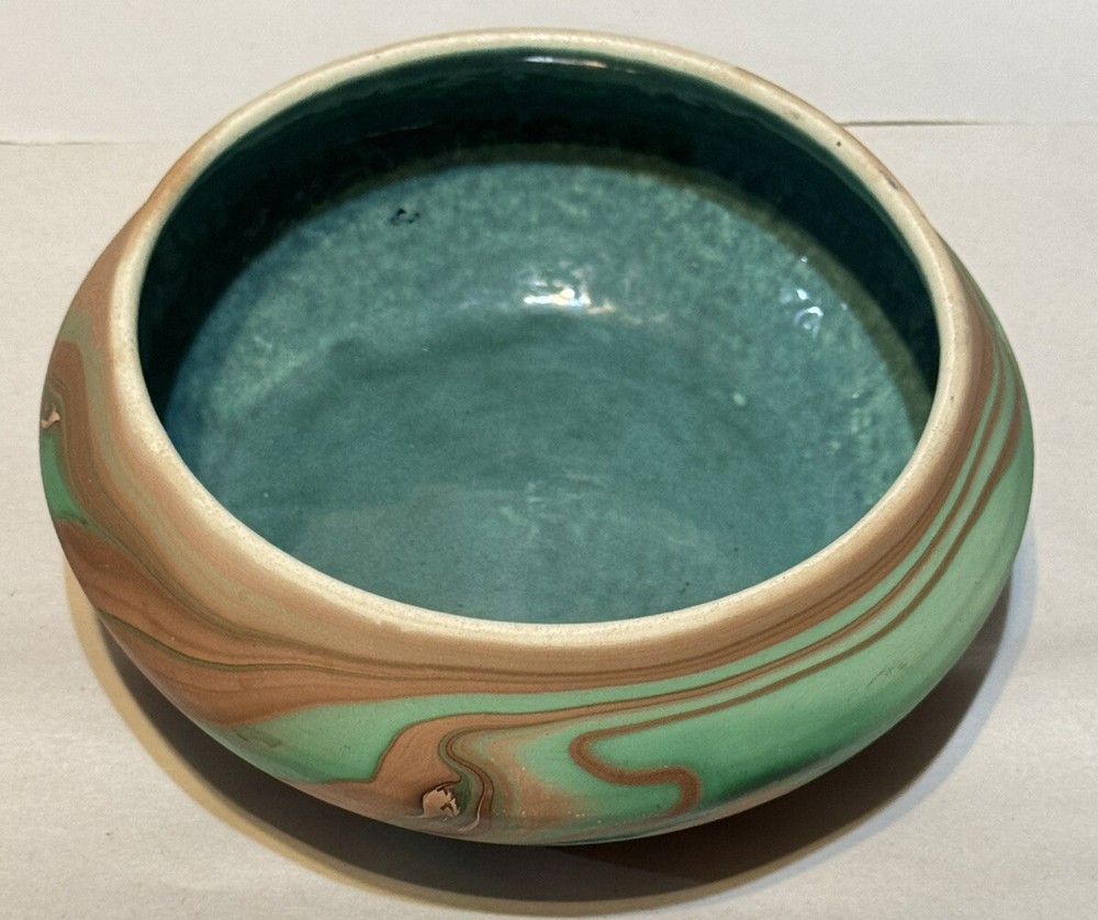 Vtg MCM Nemadji Art Pottery Handmade Clay Vase Turquoise Blue Green Beautiful