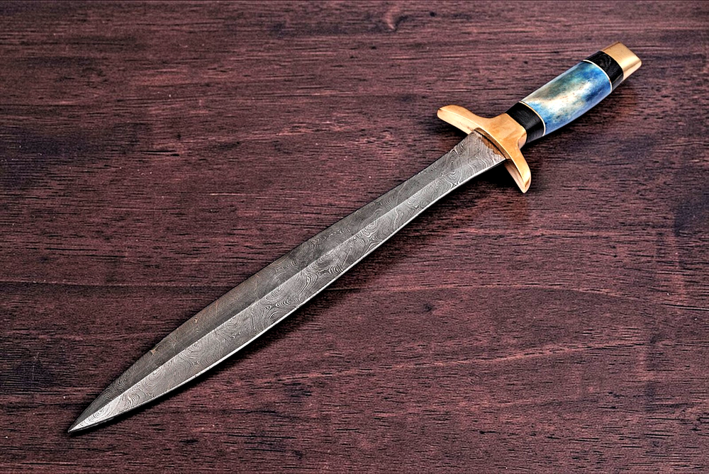 CUSTOM MADE FORGED DAMASCUS STEEL DOUBLE EDGE BLADE SWORD 1671