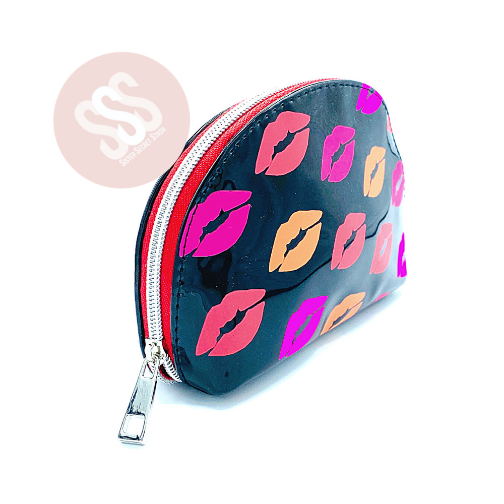 New Buxom Small Cosmetic Bag With Lip Print & Solid Black