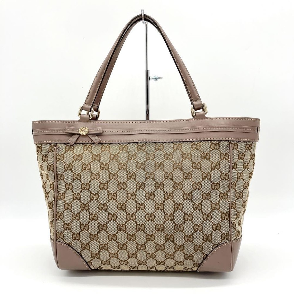Gucci Mayfair GG Canvas Tote Bag with Purple Ribbon A4 Size Pre-Owned