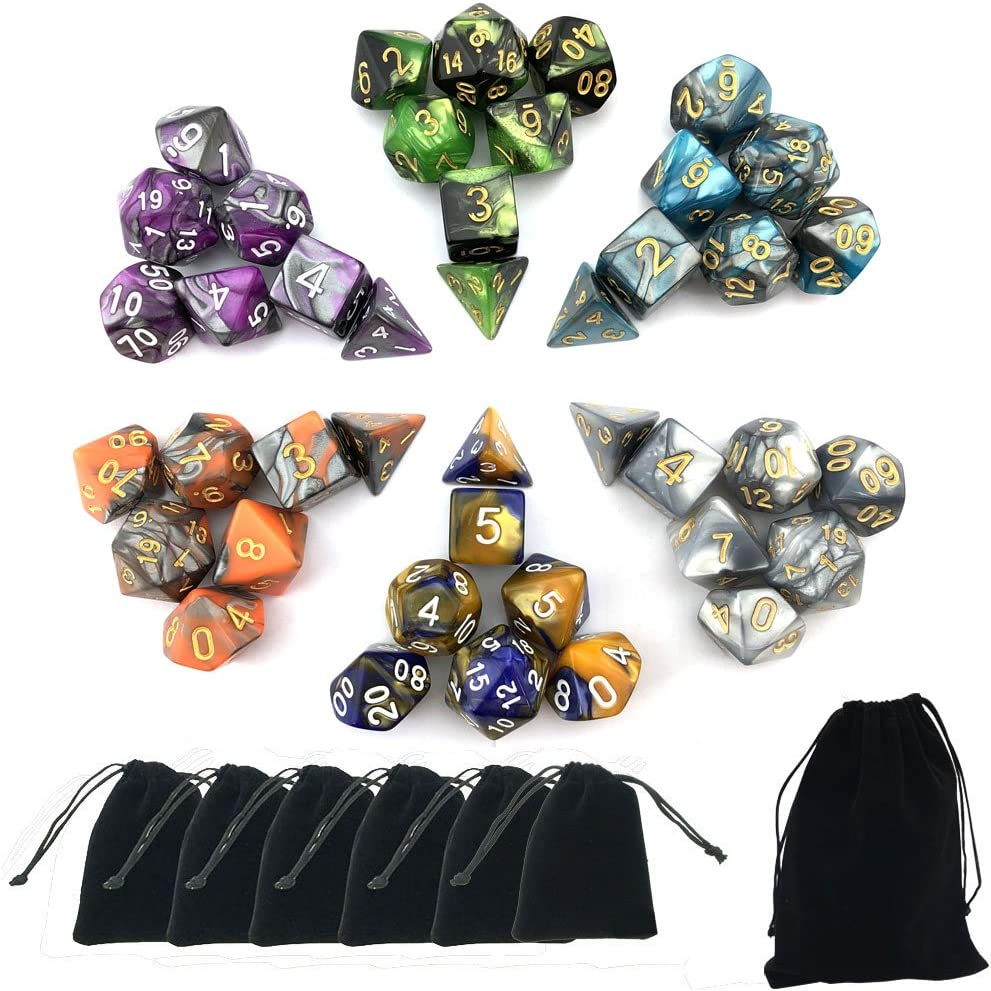 Double-Colors Polyhedral Dice Sets with Pouches for D&D DND RPG MTG Dungeon and