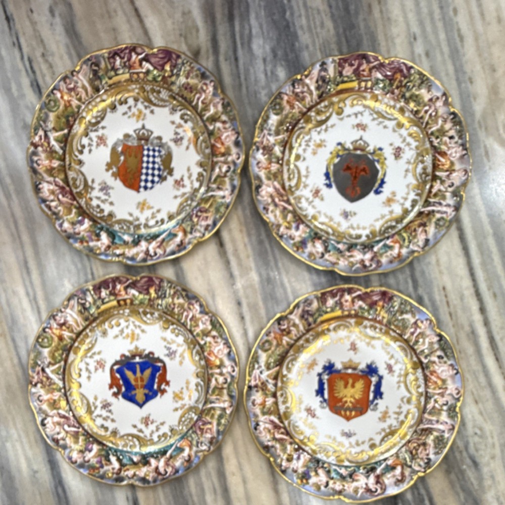 Capodimonte Porcelain Collector Plates Set of 4 Heraldic Coat of Arms