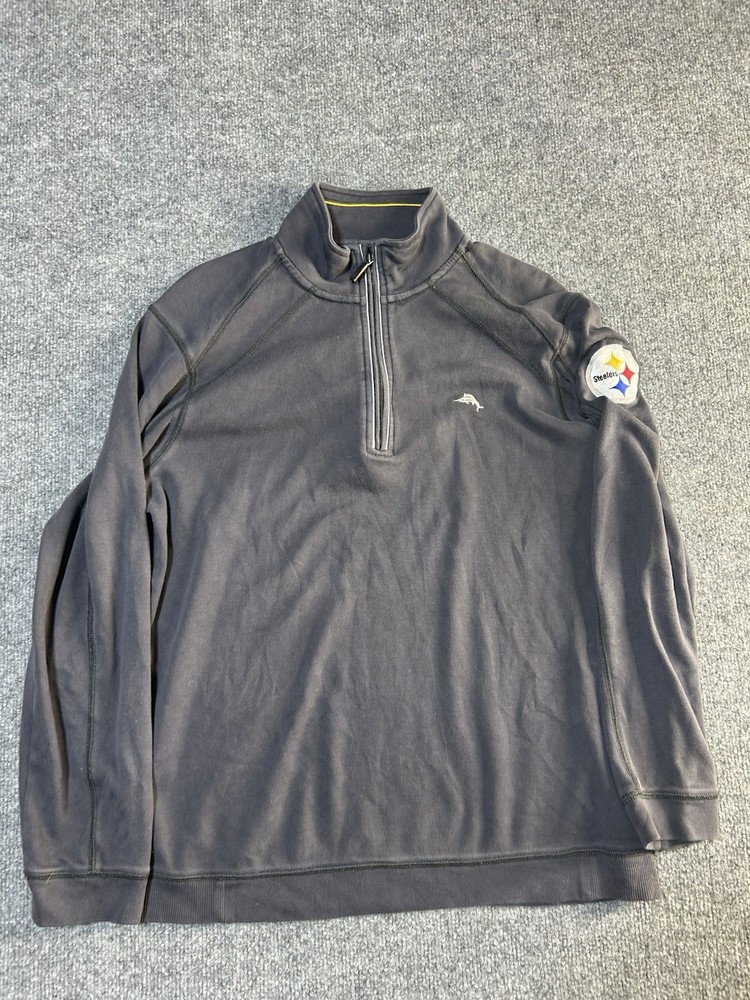 Pittsburgh Steelers Tommy Bahama Sweater Mens Medium Gray 1/4 Zip Pullover