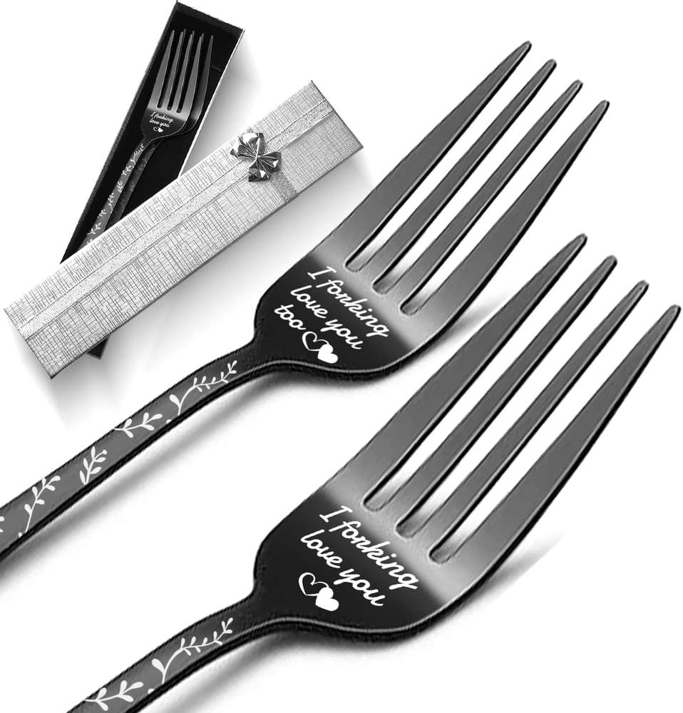 2Pcs Dinner Forks Funny Tableware Engraved with I Forking Love You, 8