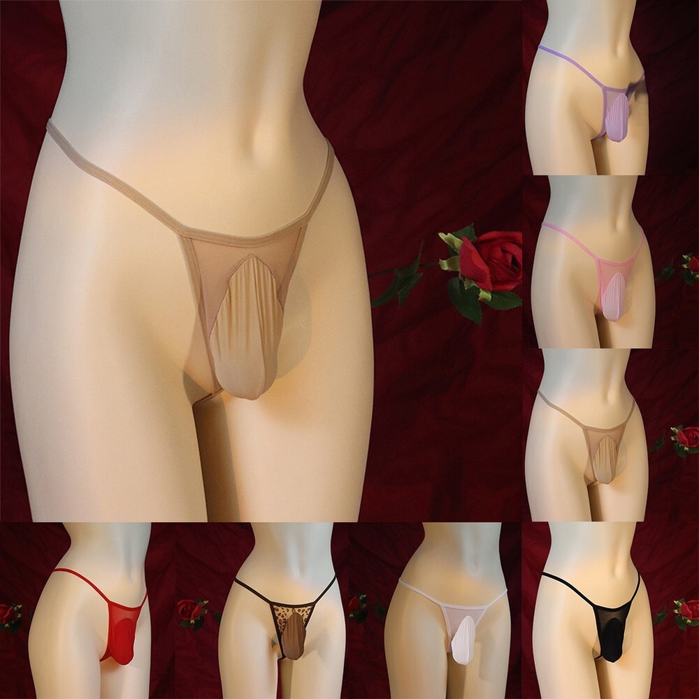 Soft Pouch Men's Nylon Mesh Lingerie Thong Pouch Panties Bikini G String Briefs