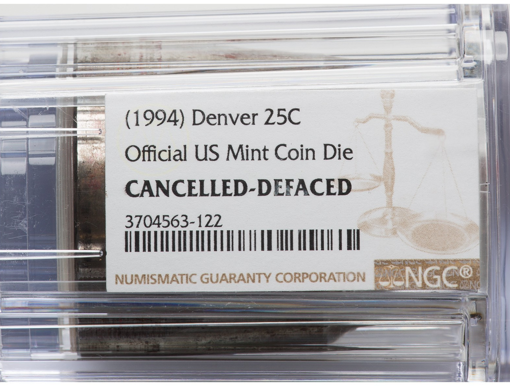 1994  OFFICIAL  U. S. MINT COIN DIE FROM THE DENVER MINT - 25 CENT - NGC  GRADED