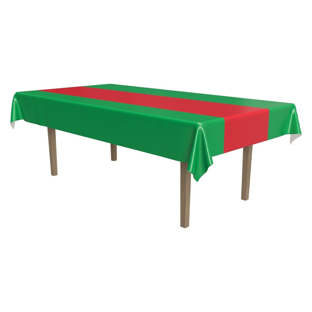 Beistle Red and Green Plastic Christmas Tablecover for Winter Decorations