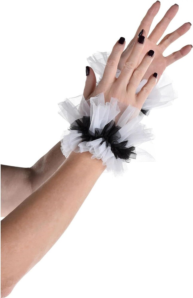 White Black Twisted Tulle Cuffs Fancy Dress Up Halloween Adult Costume Accessory
