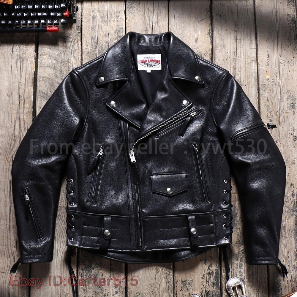 Slim Fit 1.5mm Full Grain Cowhide Double Rider Leather Jacket for Men-image