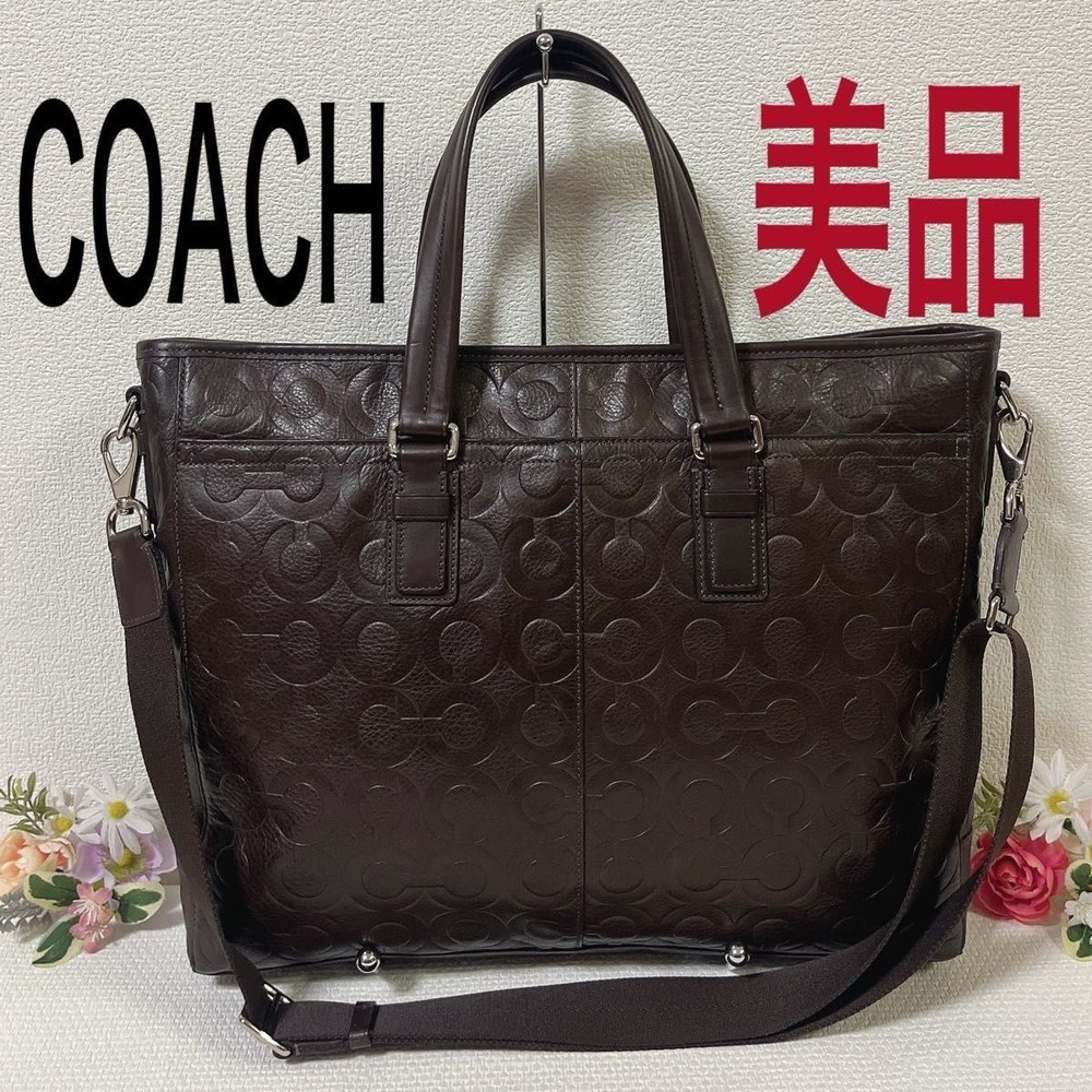 Excellent Condition COACH 2-Way Business Briefcase Shoulder Bag Signature Brown
