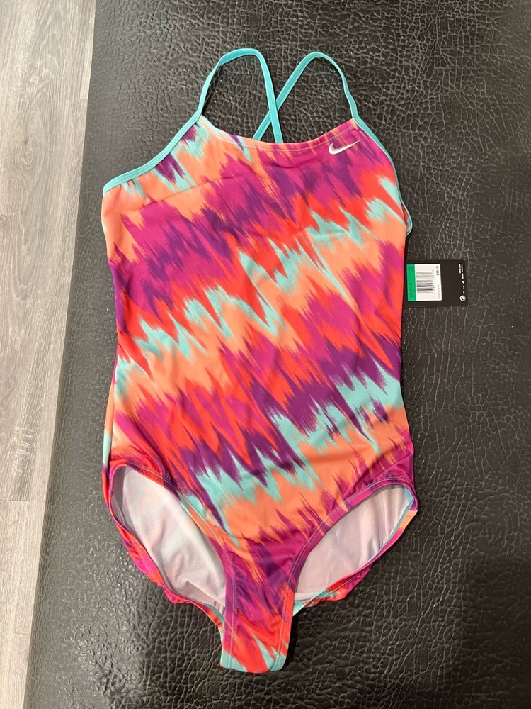 NIKE Swim Girls' Crossback One Piece Swimsuit, Aurora Green Immiscible, Medium