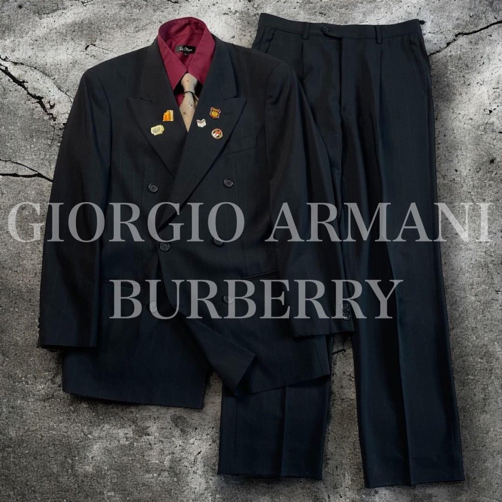 Vintage Giorgio Armani Double Suit with Burberry Tie & Formal Pins