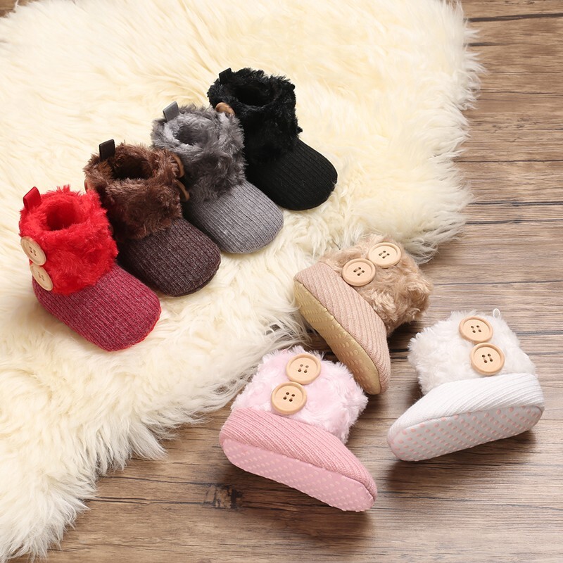 Newborn Baby Girl Bowknot Crib Shoes Toddler Winter Snow Booties Faux Fur Boots