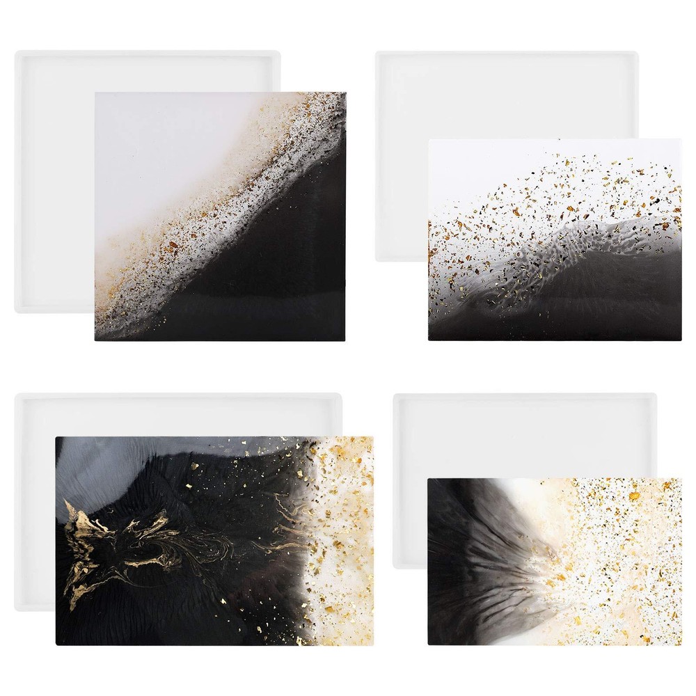 4-Piece Large Silicone Resin Jewelry Tray Molds for Geode Agate Crafts